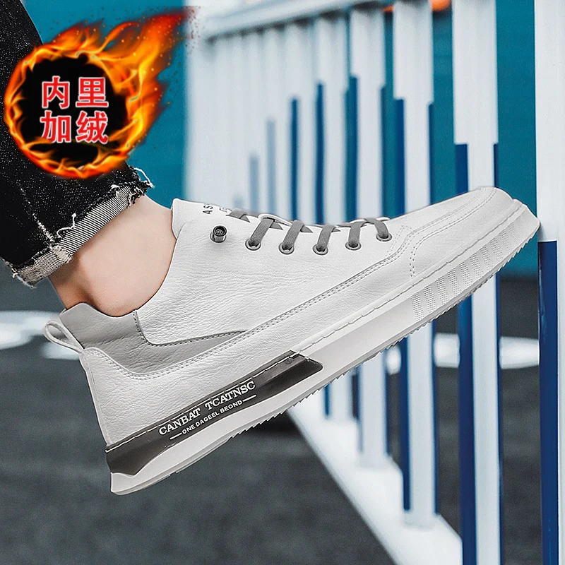

2020 Winter With Fur Men Youth Sneakers Black White Sport Shoes For Mens Leather Outdoor Shoes Men Brand Man Walking Sneakers