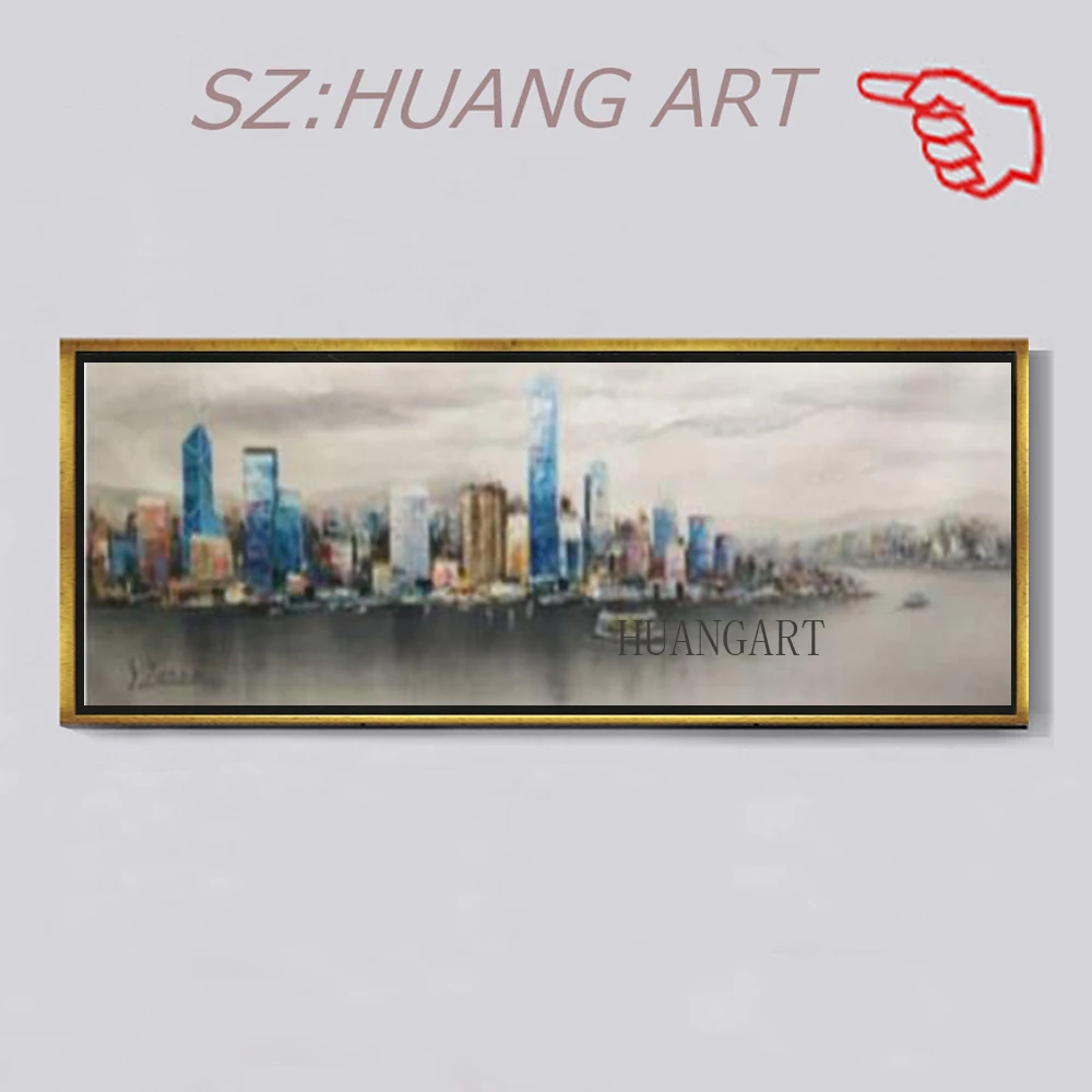 

Hand Painted Abstract Oil Painting Hong Kong seascape On Canvas Wall Art Picture Living Room Home Decoration