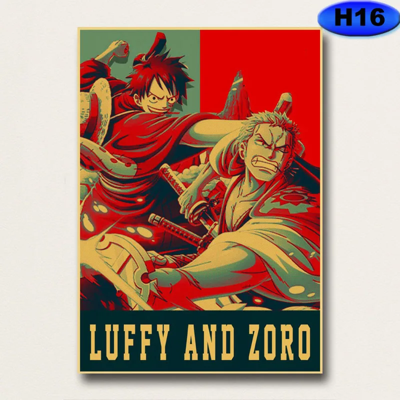 

Home Decor Wall Poster Stickers Vintage Kraft Paper One Piece Characters Posters Retro Anime Luffy Art Picture