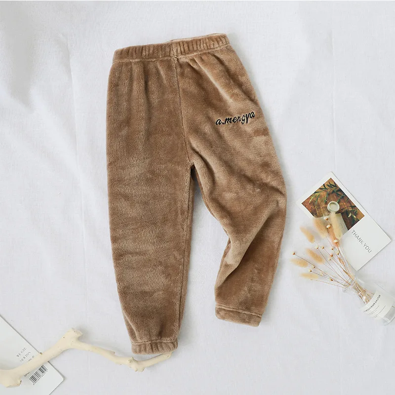 Зимние теплые вельветовые штаны для мальчиков и девочек повседневные однотонные