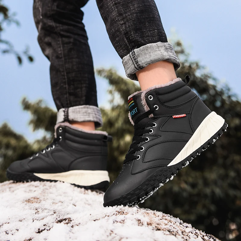 Brand Winter Men Leather Boots Fashion Snow Outdoor Casual Non-slip Waterproof Plush Warm Ankle Shoes 48 | Обувь