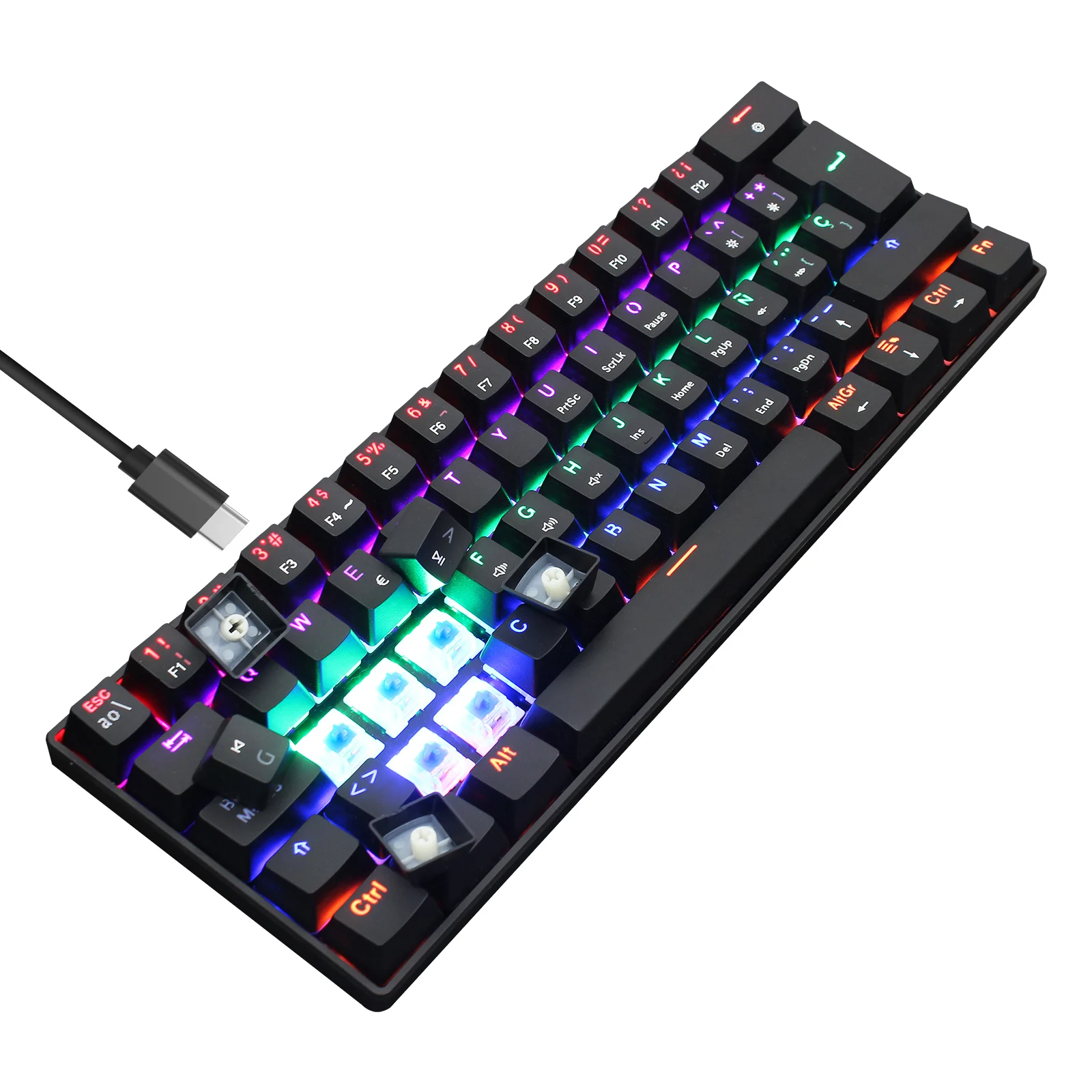 zienstar 60 spanish mechanical gaming keyboard cyan axis wired type c connector with rgb light 61 keys for desktop gamer free global shipping
