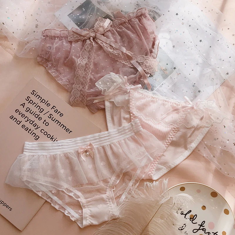 L 3 шт., японские милые Лолиты для девочек, Kawaii Nets, пряжа с бантом, кружевные трусы принцессы с рюшами, Трусы средней длины, маленькое сказочное нижнее белье, трусы - Цвет: L