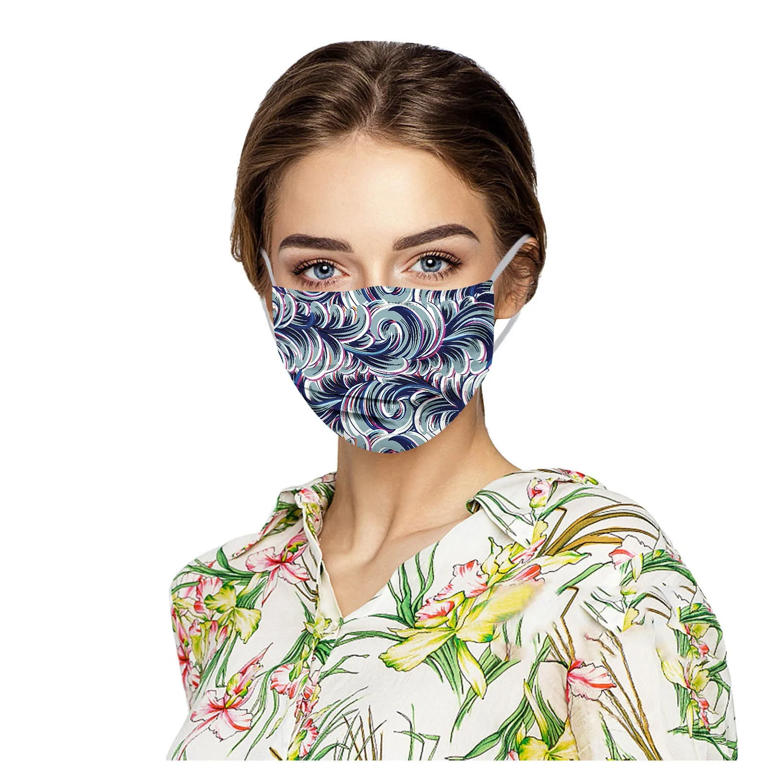 

50pc Disposable Mask Unisex Printed Wave Soft Face Masks For Adults 3-layer Masks Women Fashion Printing Windproof Mask R2