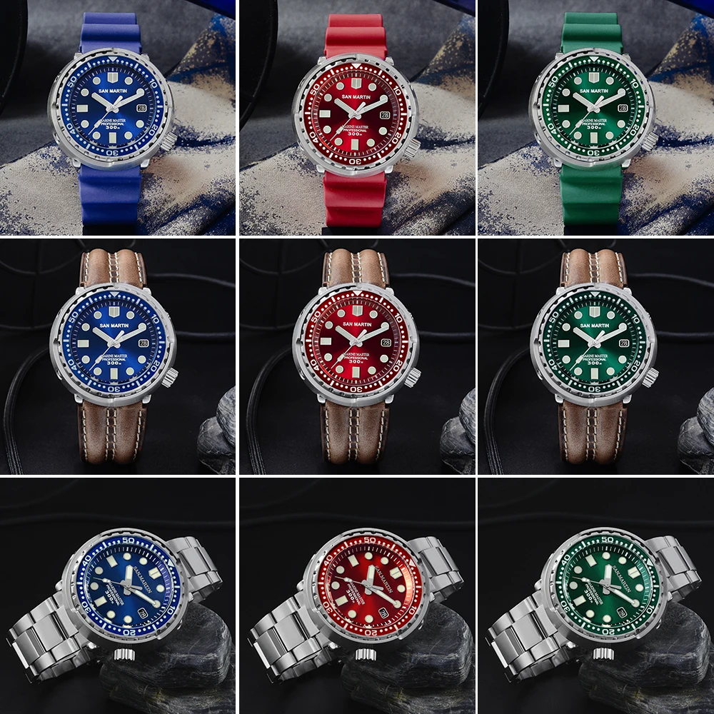 Мужские автоматические механические часы San Martin Tuna Diver из нержавеющей стали с