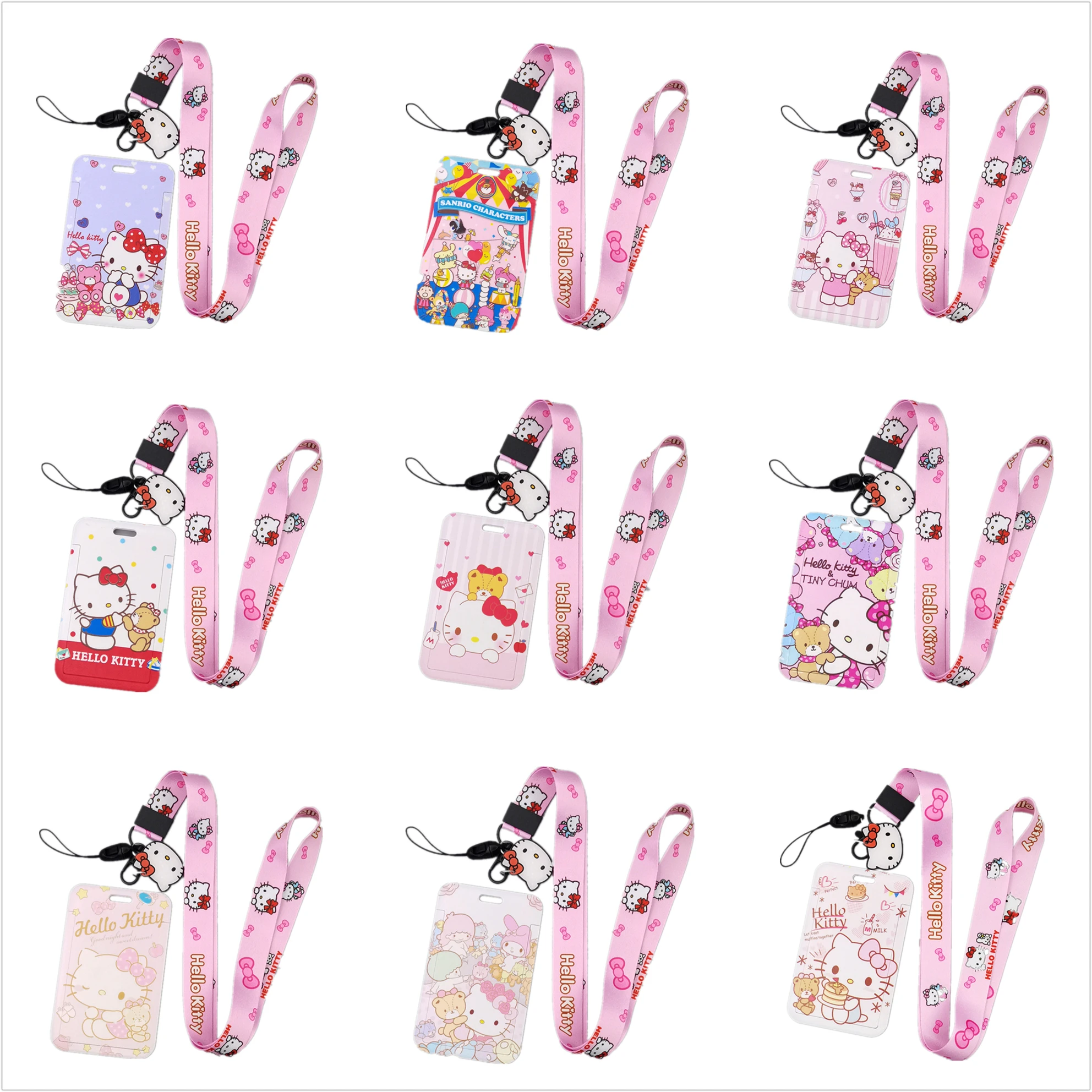 

Sanrio, чехол Hello Kitty для удостоверения личности, брелок для банковских карт, милый кошка, студенческий чехол для автобусной карты, чехол с живот...