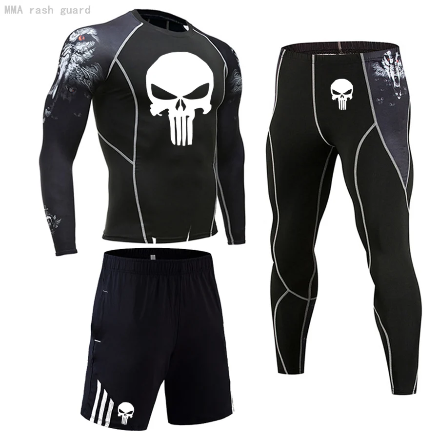 

Compression Underwear MMA Rashgard Male Exercise The Skin Sweat Fitness Leggings Long T-shirt Warm Men's Tracksuit Jogger Set