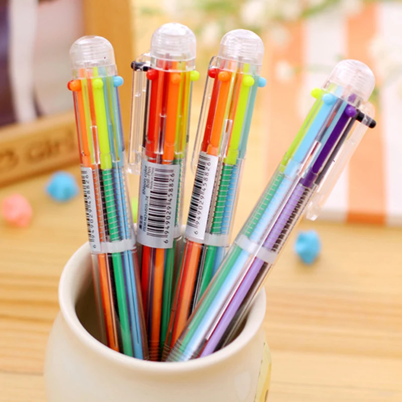 

Разноцветная шариковая ручка канцелярские принадлежности Пресс 6 цветов масляная ручка для офиса школьников шариковая ручка офисные прина...