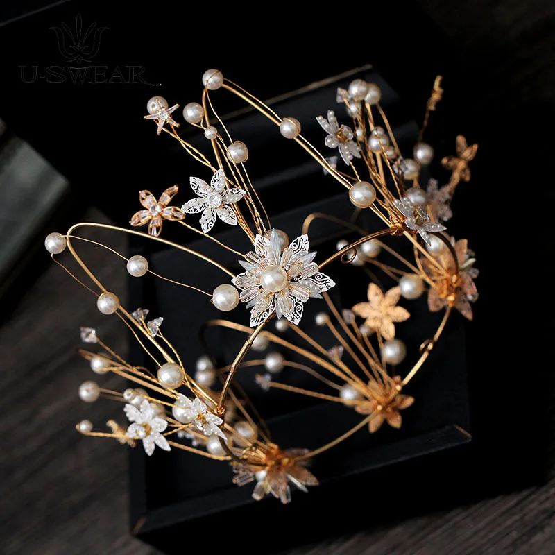 

Luxury Handmade Bridal Headdress Golden Ring Crown Wedding Crown Hair Jewelry Tocado Novia Prom Party Headdress Bridal Tiara