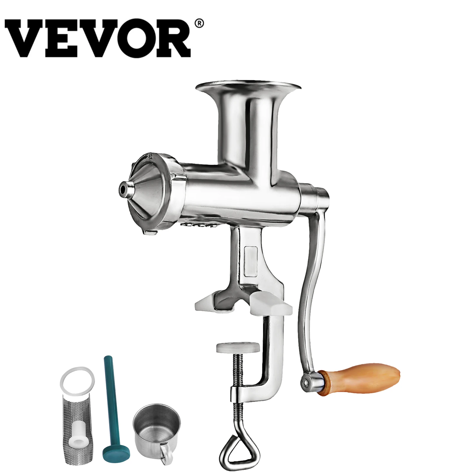 VEVOR 2.2” Manual Wheatgrass Juicer W/ Multiple Accessories Stainless Steel Food Grade Juice Extractor Auger Slow Squeezer Home
