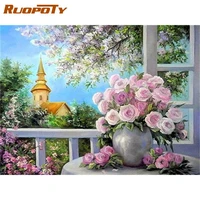 ruopoty 60x75cm frame picture paint by numbers kits pink flowers acrylic paint picture for home decors coloring by numbers