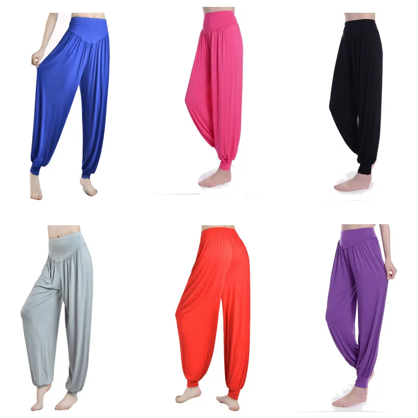 

Women Solid Color Modal Cotton Yoga Pants Belly Dancing Costumes Jogger Running Loose High Waist Baggy Chinese Taichi Trousers