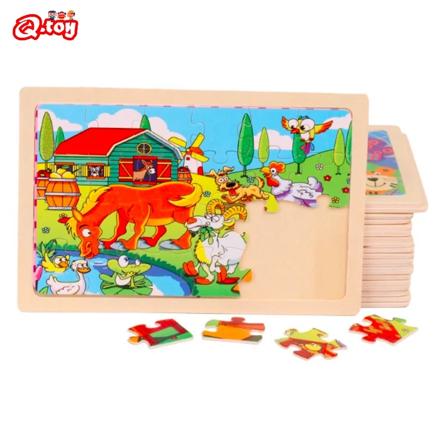 

best hot sale 24pcs wooden jigsaw puzzle Montessori board preschool easy puzzle board toy girls boys gift educational toys