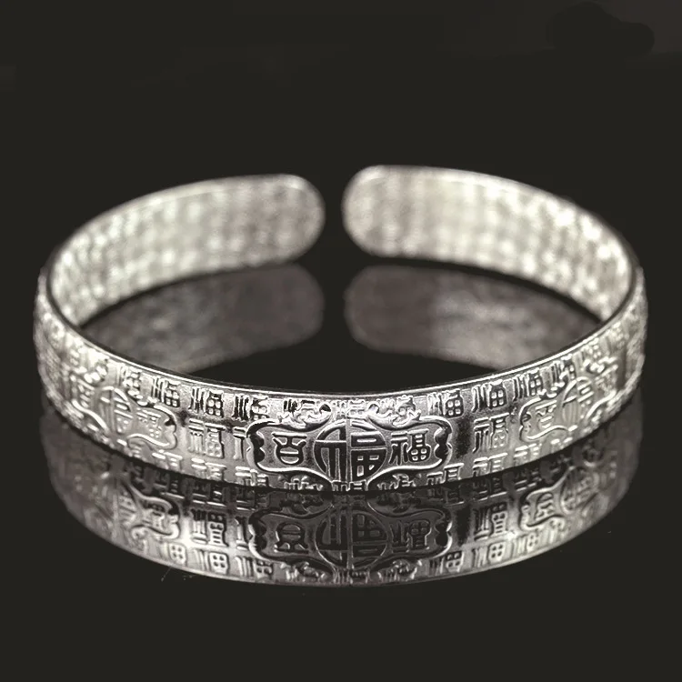 

2021 new high quality S925 silver open bracelet auspicious cloud pattern silver bracelet suitable for couple gifts