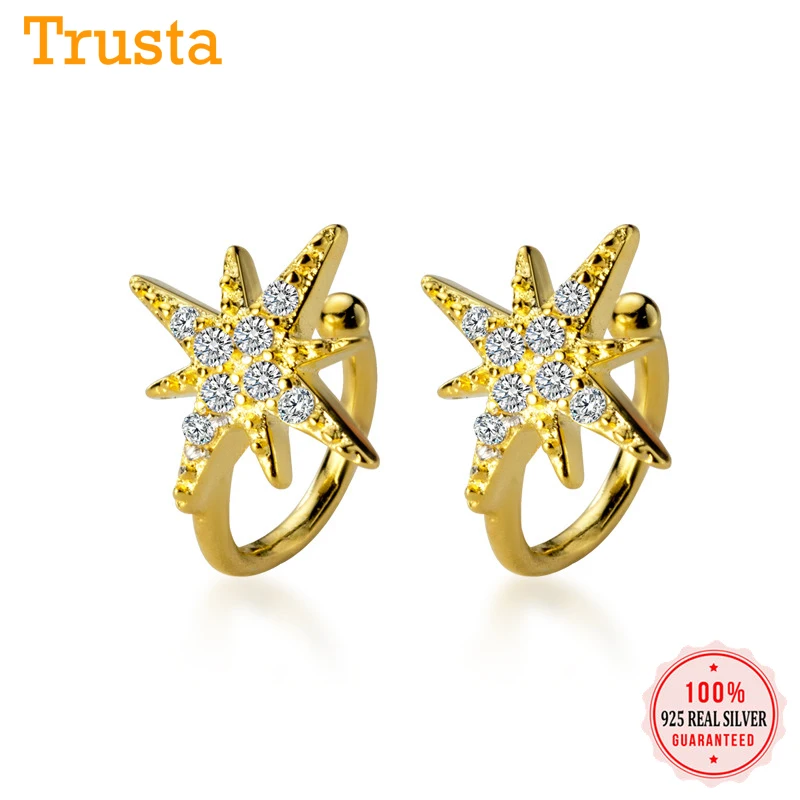 Серьги клипсы в форме звезды 925 пробы серебряные серьги блестящие CZ каффы для