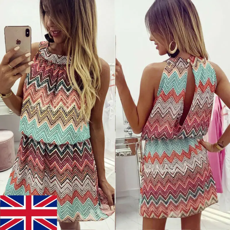 Модные женские богемные мини Макси повседневные без рукавов платье рубашка