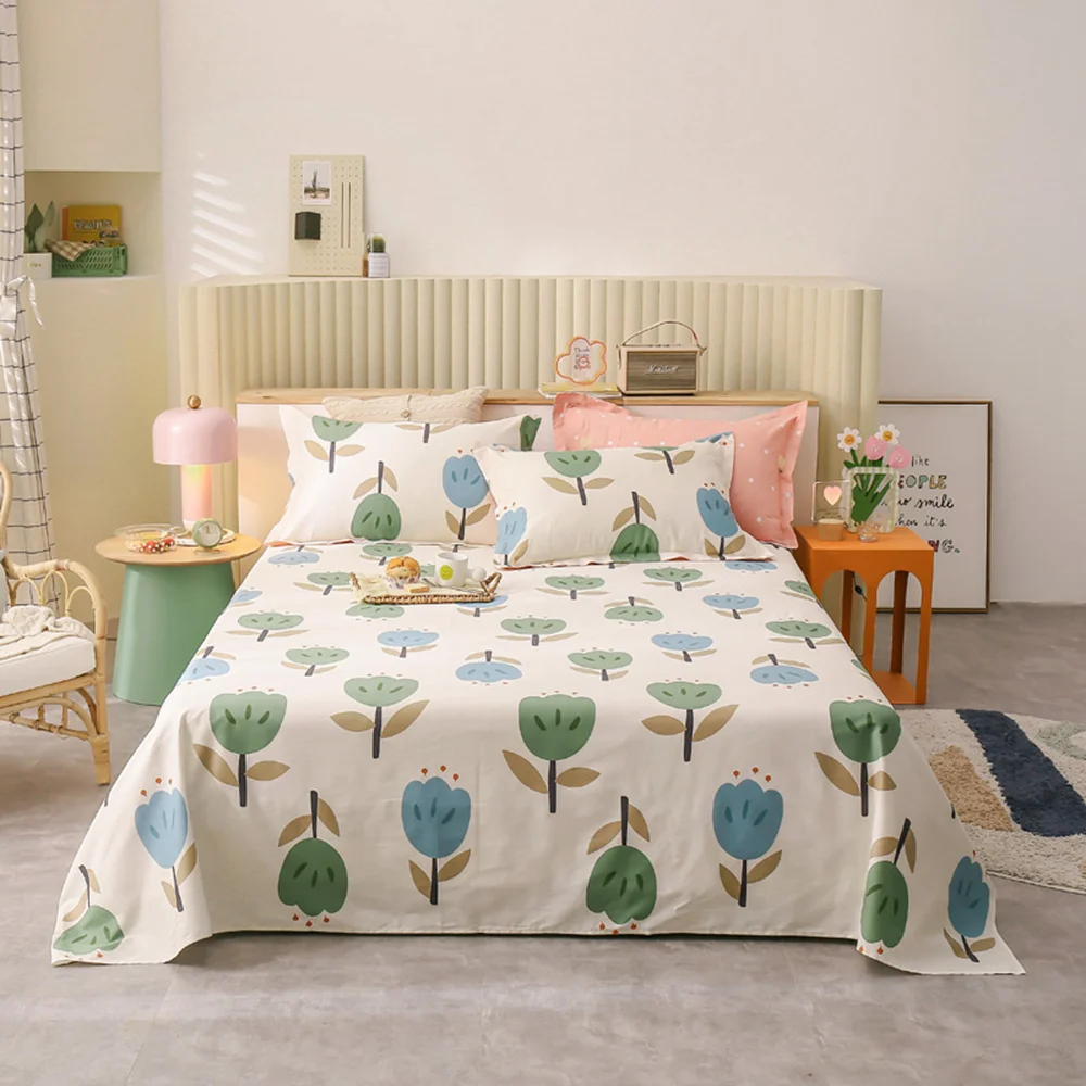 

1pcs 100% Cotton Bed Sheet Pink Flowers Printed Double Top King Sheets Pure Cotton Single Size Kids Bed Linen (No Pillowcase)