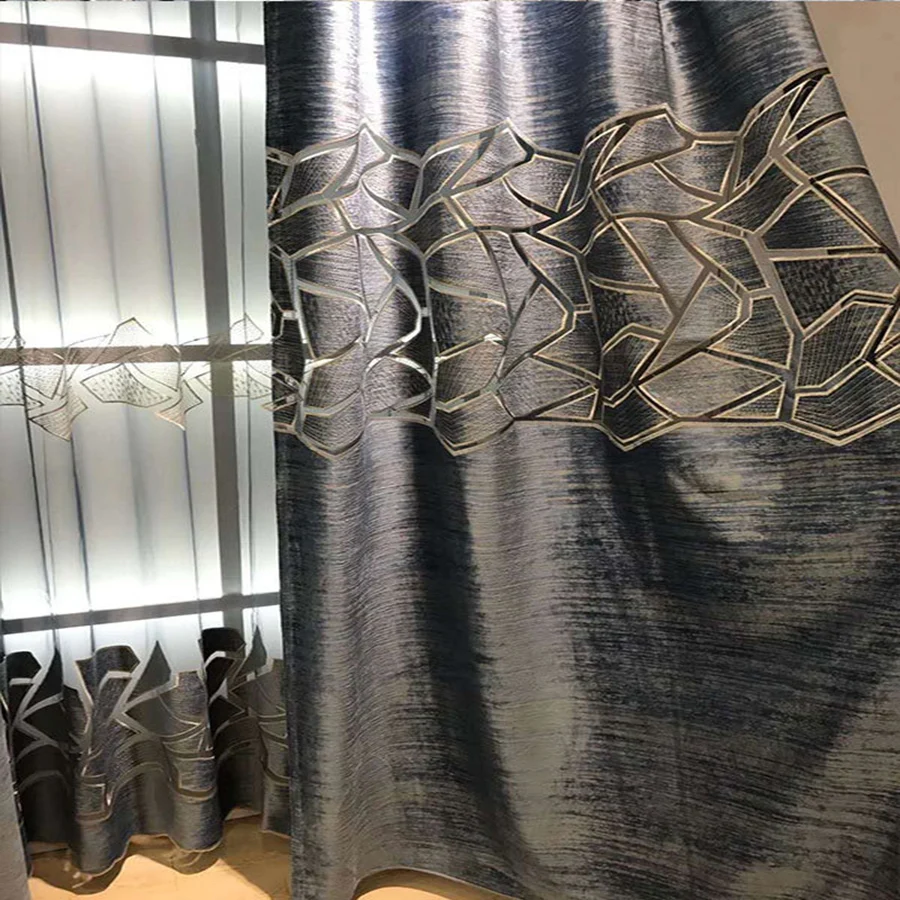 Blue Crack Geometric Design Curtains Blackout For Living Room Coffee Sheer Bedroom Curtain Luxurious Window Blinds Drape MY242#3 | Дом и сад