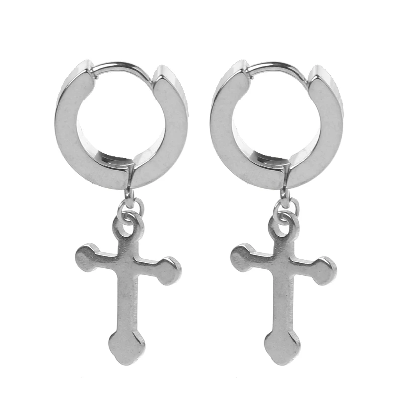 89-Silver-2 Pcs 1 шт., дизайн, серьги в стиле панк, подвеска в виде креста, длинные висячие цепочки с кисточкой, титановая сталь, женские и мужские ювелирные изделия, подвески Brincos - Окраска металла: 89-Silver-2 Pcs