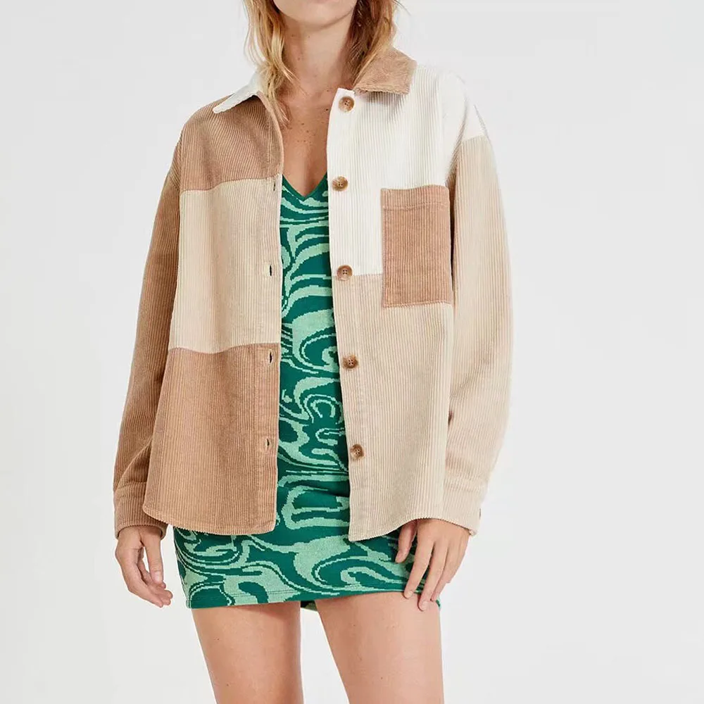 

Za Women 2021 Autumn New Fashion Contrast corduroy Jacket Coat Vintage Long Sleeve Button-up Female Outerwear Chic Tops