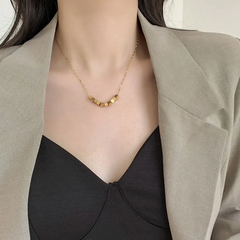 

2021 New Stainless Steel Fashion High-end Jewelry Beaded Minimalism Octagon To Wealth Charms Chain Necklaces Pendants For Women