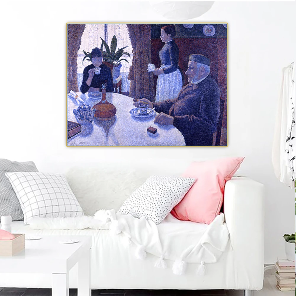 

Citon Paul Signac《Breakfast》Pointillism Canvas Oil Painting Art Poster Picture Wall Decor Home Living room Decoration