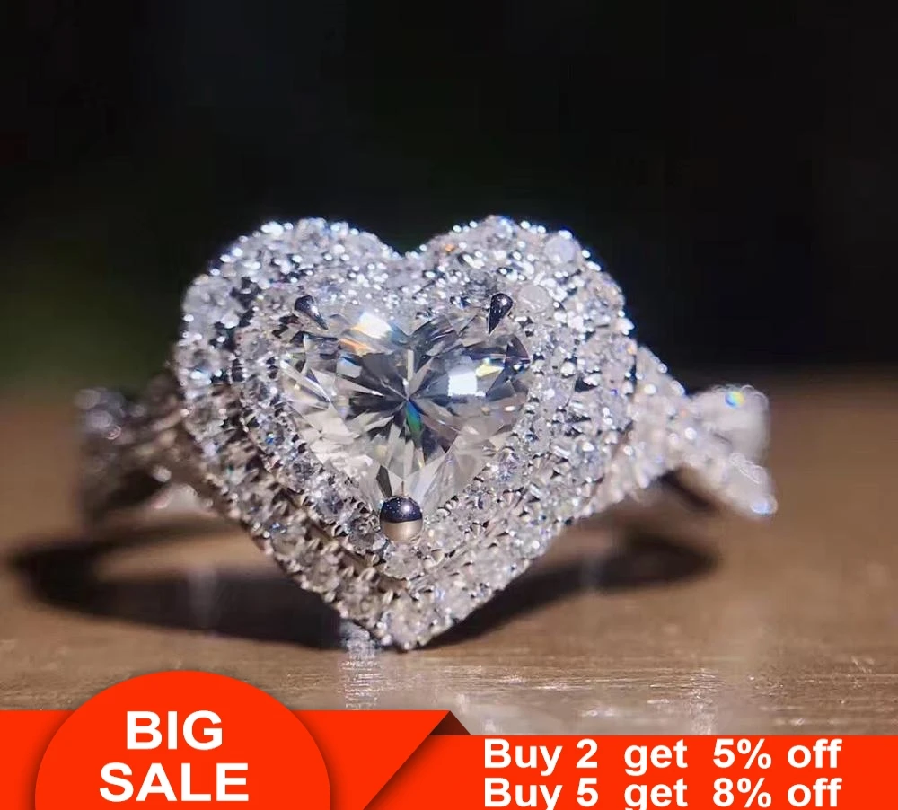 Эффектное женское кольцо обещания в форме сердца из стерлингового серебра 925