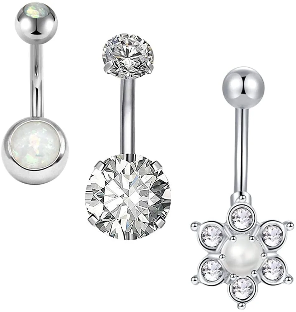 3 шт. кольца для пупка с фианитом| |