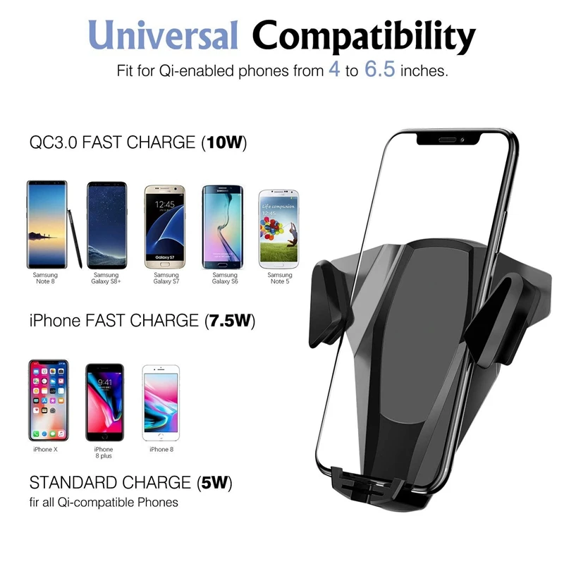 Беспроводное Автомобильное зарядное устройство QC3.0 Быстрое беспроводное