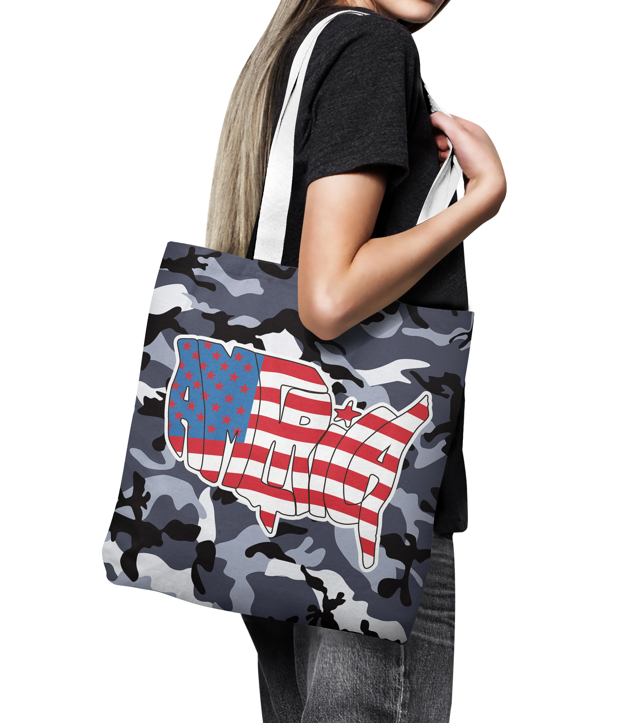

Camouflage Series Canvas Shoulder Bag Foldable Handbag Large Capacity Shopping Bag Multifunction High Quality Tote Grocery Bag