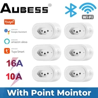 aubess 16a10a brazil standard tuya wifi smart plug socket adapter power monitor timer app voice works for google home alexa