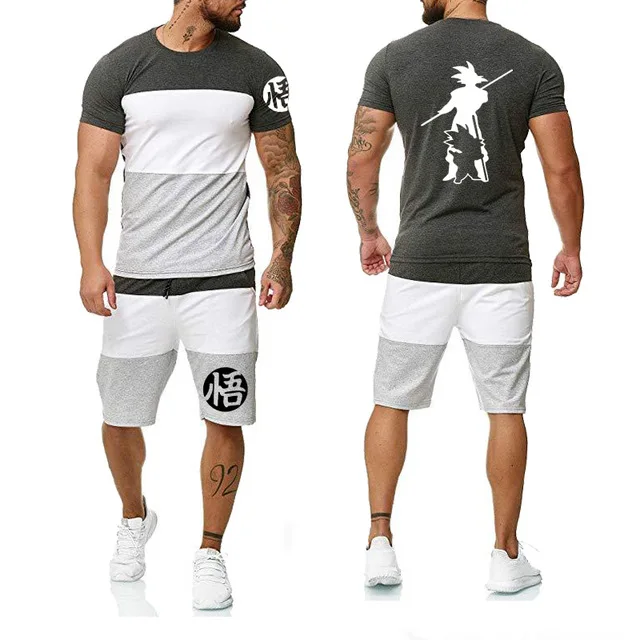 Мужская футболка с коротким рукавом Goku Super Saiyan Повседневная и брюки костюм из 2