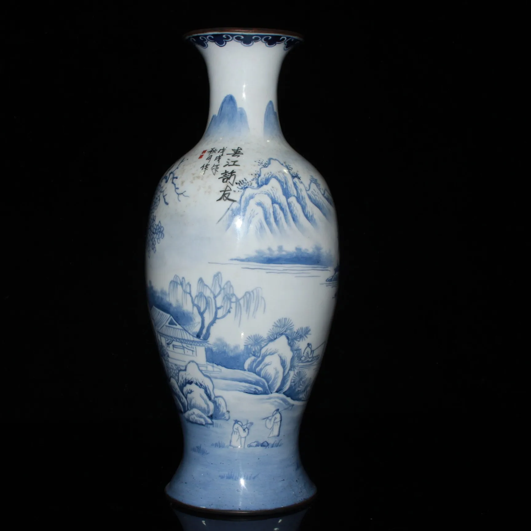 

Chinese antique vase Old handmade copper Enamel Landscape ornaments Home decoration,Bottom With Qianlong Mark