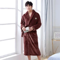 men coffee flannel robe winter new bathrobe gown casual sleepwear coral fleece kimono gown male loungewear soft home clothes 3xl