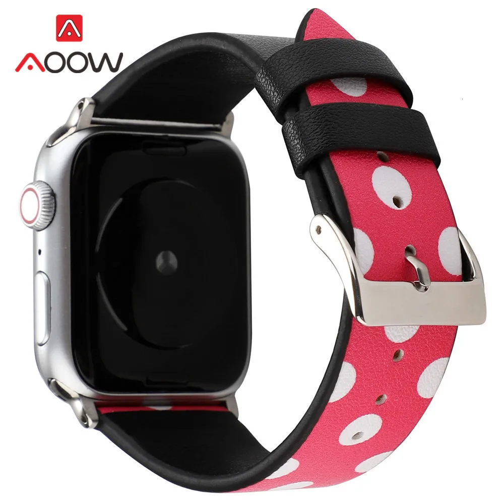 Ремешок для часов из натуральной кожи для Apple Watch 4, 40 мм, 44 мм, 38 мм, 42 мм, браслет с принтом Микки Мауса, ремешок для iwatch 1, 2, 3