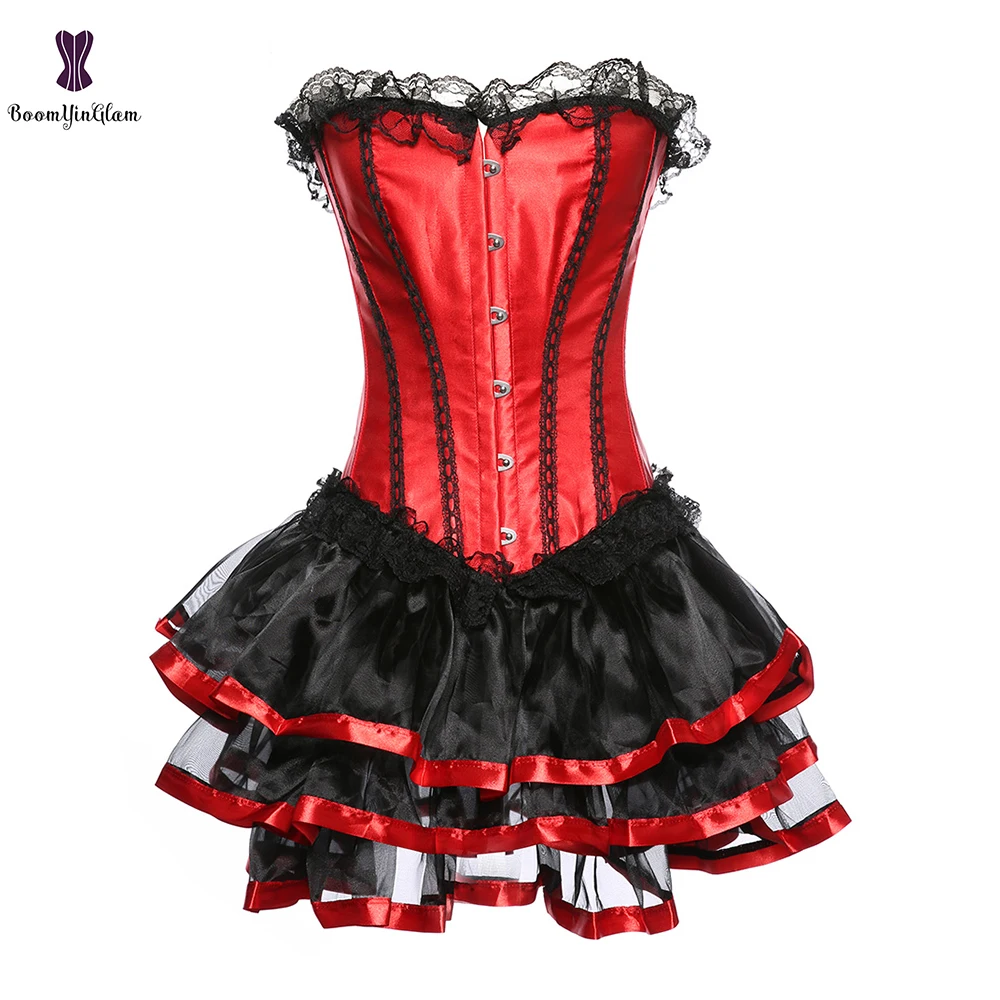 Сатиновое платье-корсет с рюшами кружевная юбка Overbust на шнуровке корсеты размера