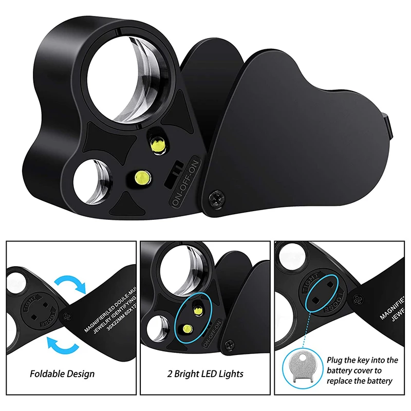 

Illuminated Jewelers Loupe 30X 60X Portable Eye Loupe Magnifier Lighted Magnifying Glass with Bright LED Light for Gems