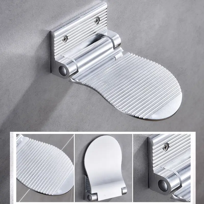 

Folding Aluminium Shower Footstool Wall Mounted Bath Foot Stool Rest Pedestal