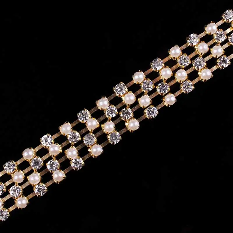 Праджня DIY стразы кристаллы s цепь лента жемчуг серебро/Золотые Сшиты для одежды