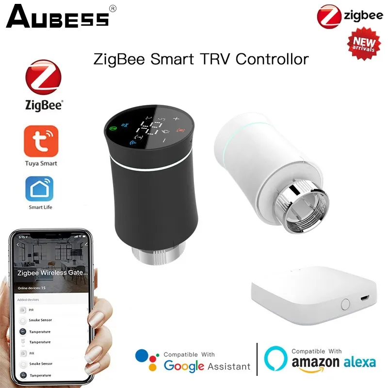 

Программируемый смарт-термостат Aubess, TRV Tuya ZigBee3.0, умный термостат, клапан радиатора, голосовое управление, работает с Alexa Google Home