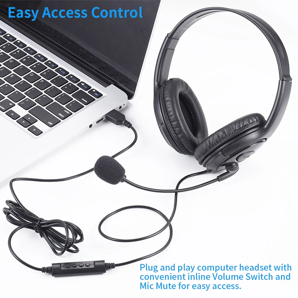 

TRAVOR Call Center USB Headset Business Wired Headphones Telephone Computer Headphone with Microphone for Offices PC Laptop