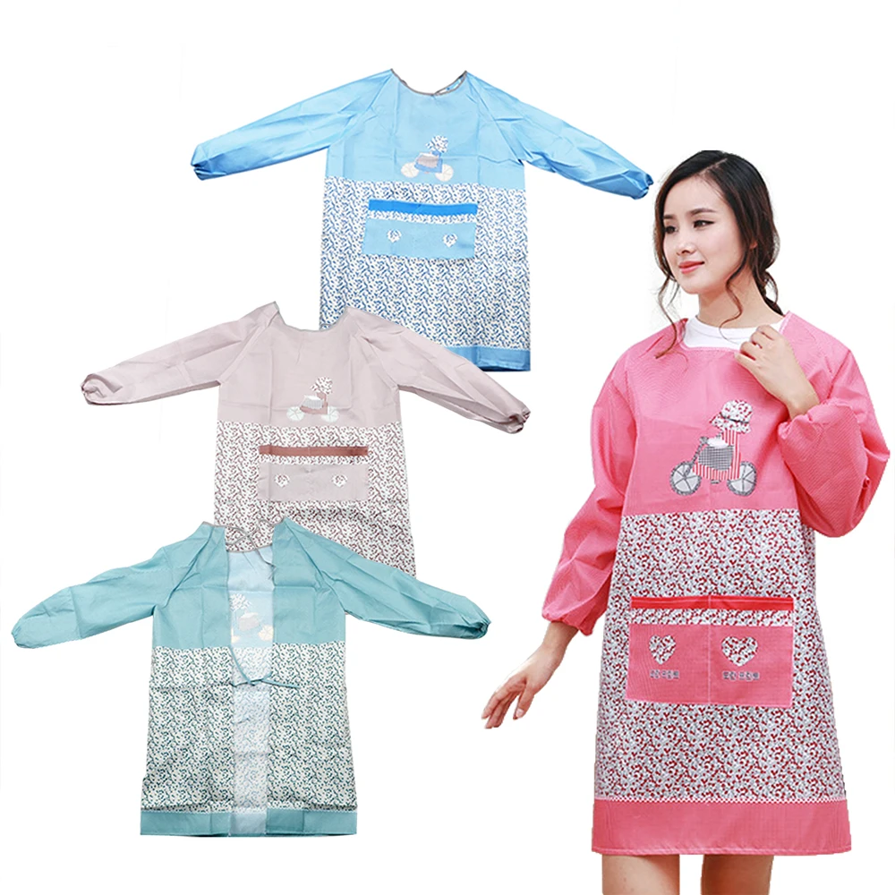 

Anti-fouling Dress Long Sleeve Apron Kitchen Accessories Waterproof Household Cleaning Tool Anti-oil Little Flowers