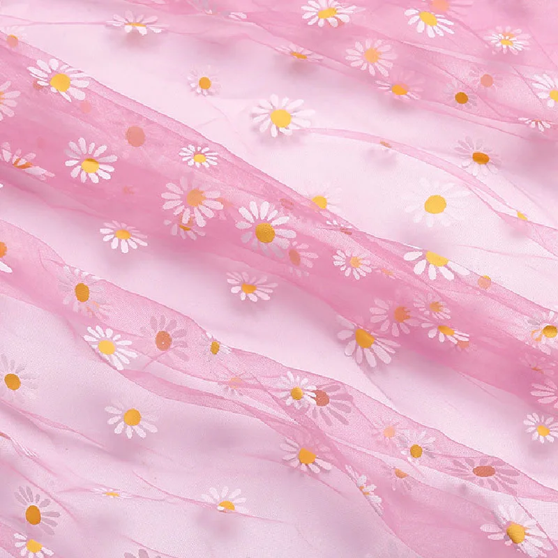Ткань из органзы с принтом маргариток для девочек летнее платье принцессы ручной