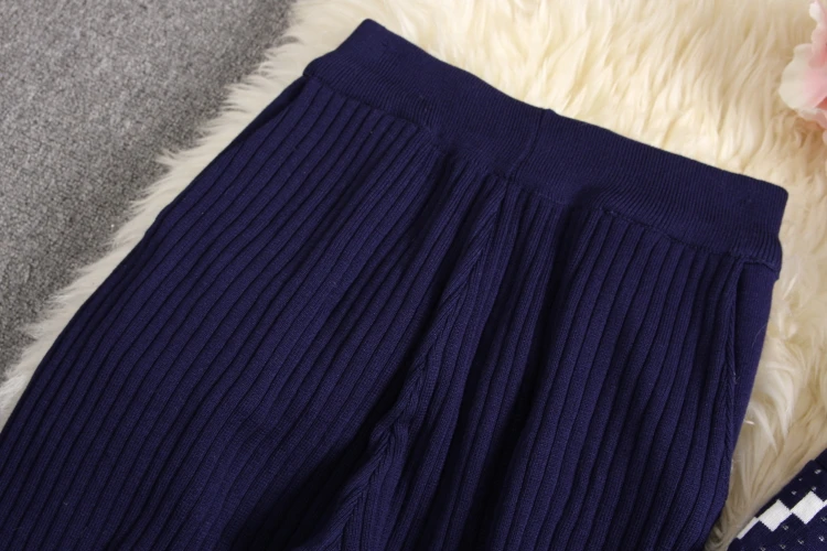 Женский вязаный свитер ALPHALMODA Свободный пуловер с круглым вырезом + широкие брюки