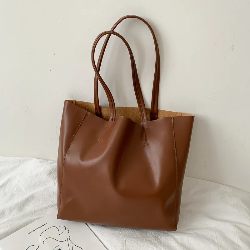

Tote Bags For Women 2021 Luxury Designer PU Leather Female Travel Handbag Large Capacity Shopping Bags White Black Solid Color