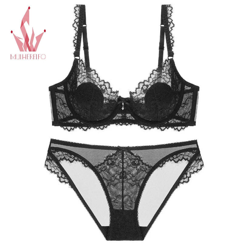 

Mulherelfo Sexy Lingerie Women Transparent Lace Patchwork Seamless Bra And Brief Sets Female Underwear Push Up Sensual Intimate