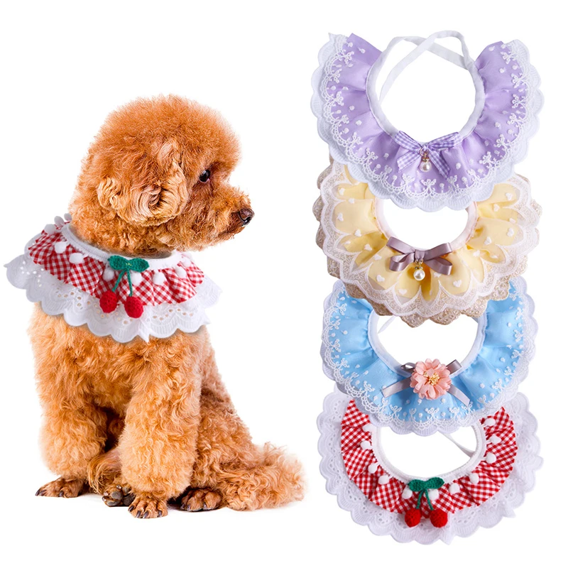 

Cute Bowknot Lace Pet Collar Bibs Sweet Tulle Lace Pet Collar Bib Lovely Dog cats Necklace Collar For small Dog Pet Supplies