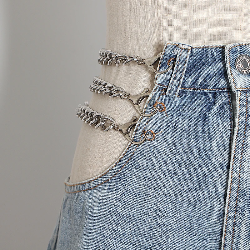 

CHICEVER Denim Patchwork Chain Women's Shorts High Waist Hollow Out Sexy Short Wide Leg ShortsFemale 2020 Streetwear Fashion New