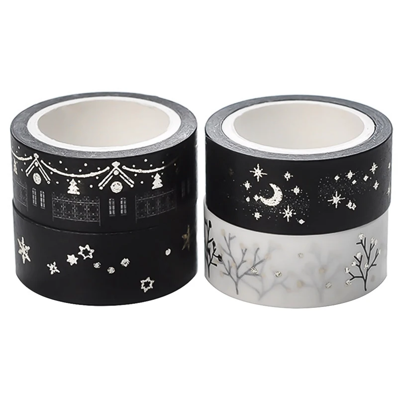 Рождественский подарок Золотая фольга дерево звезда васи лента черно белая