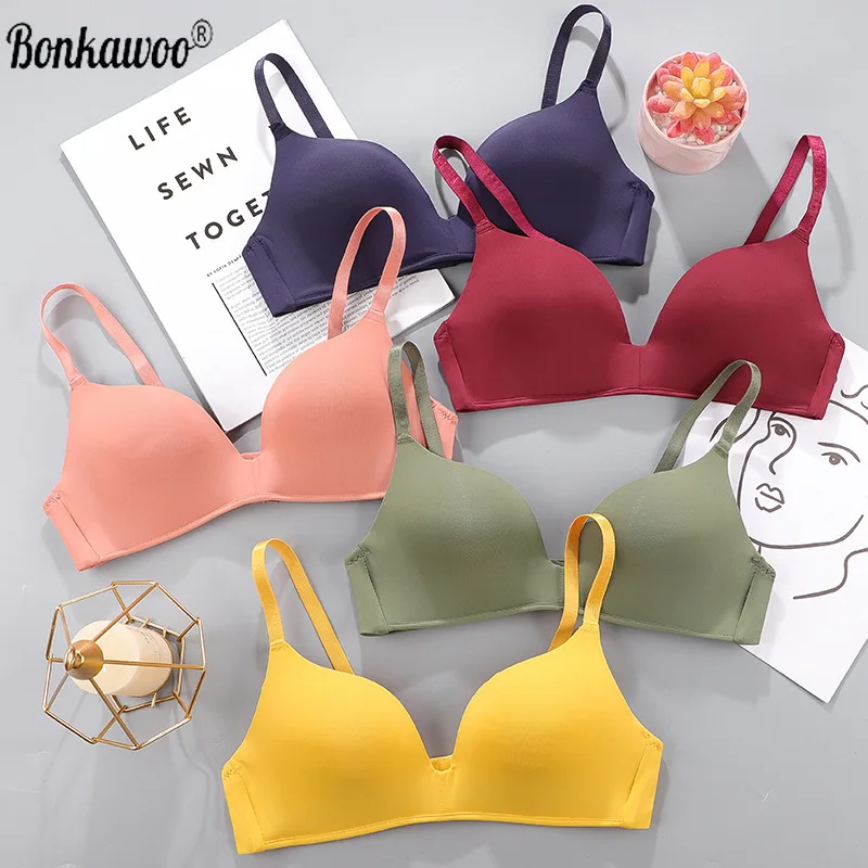 

Bonkawoo Women Seamless Bra Sexy Push Up Underwear Lingerie Bralette Y2K Girls Students Wireless Breathable Thin Bras 12 Colors
